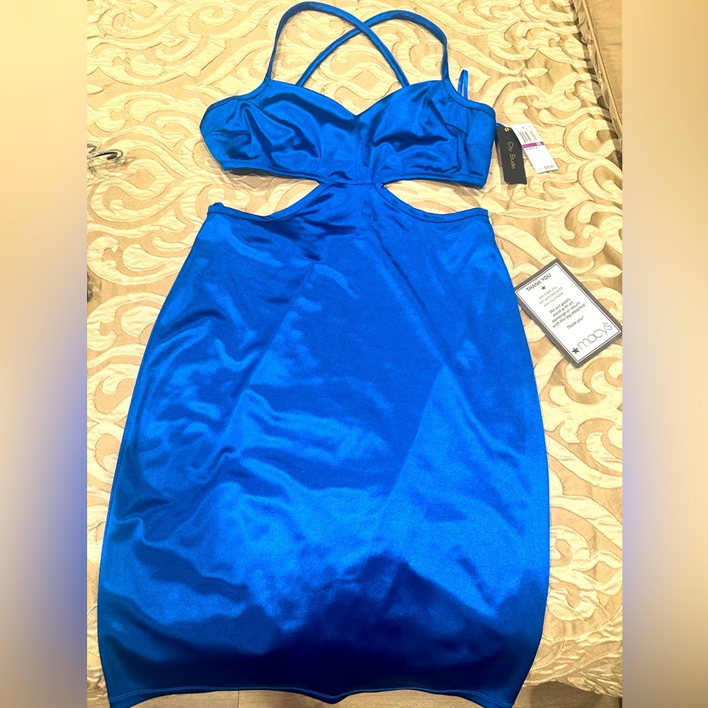 City Studio for Macy’s junior’s royal blue satin cut out dress; size XXL; new